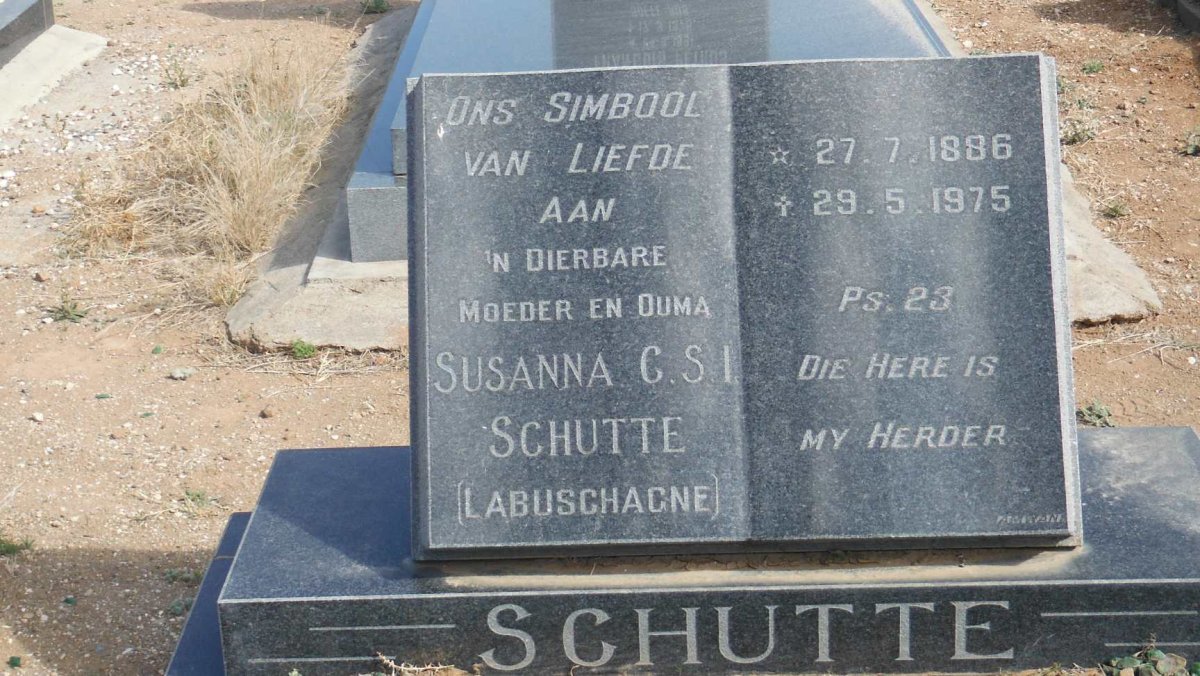 SCHUTTE Susanna C.S.I. nee LABUSHAGNE 1886-1975