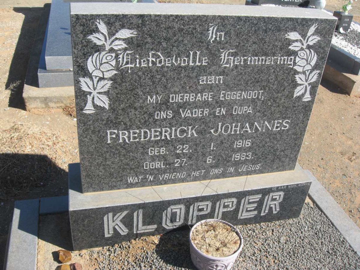 KLOPPER Frederick Johannes 1916-1983 