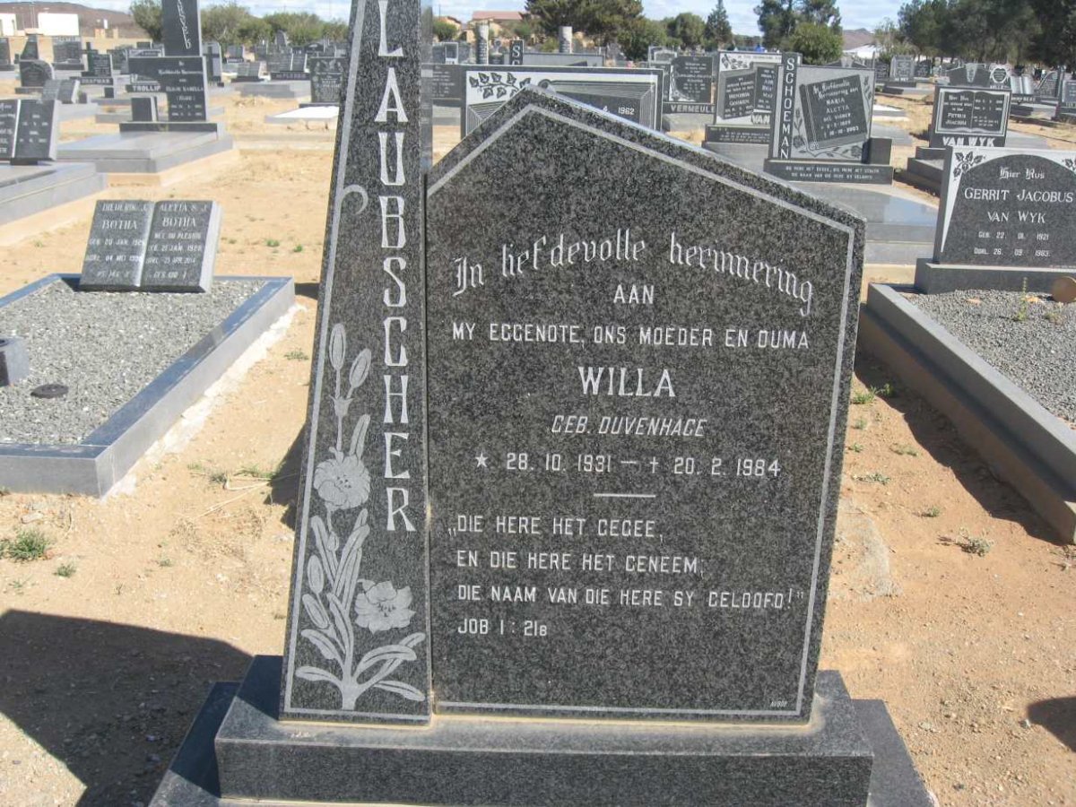 LAUBSCHER Willa nee DUVENHAGE 1931-1984