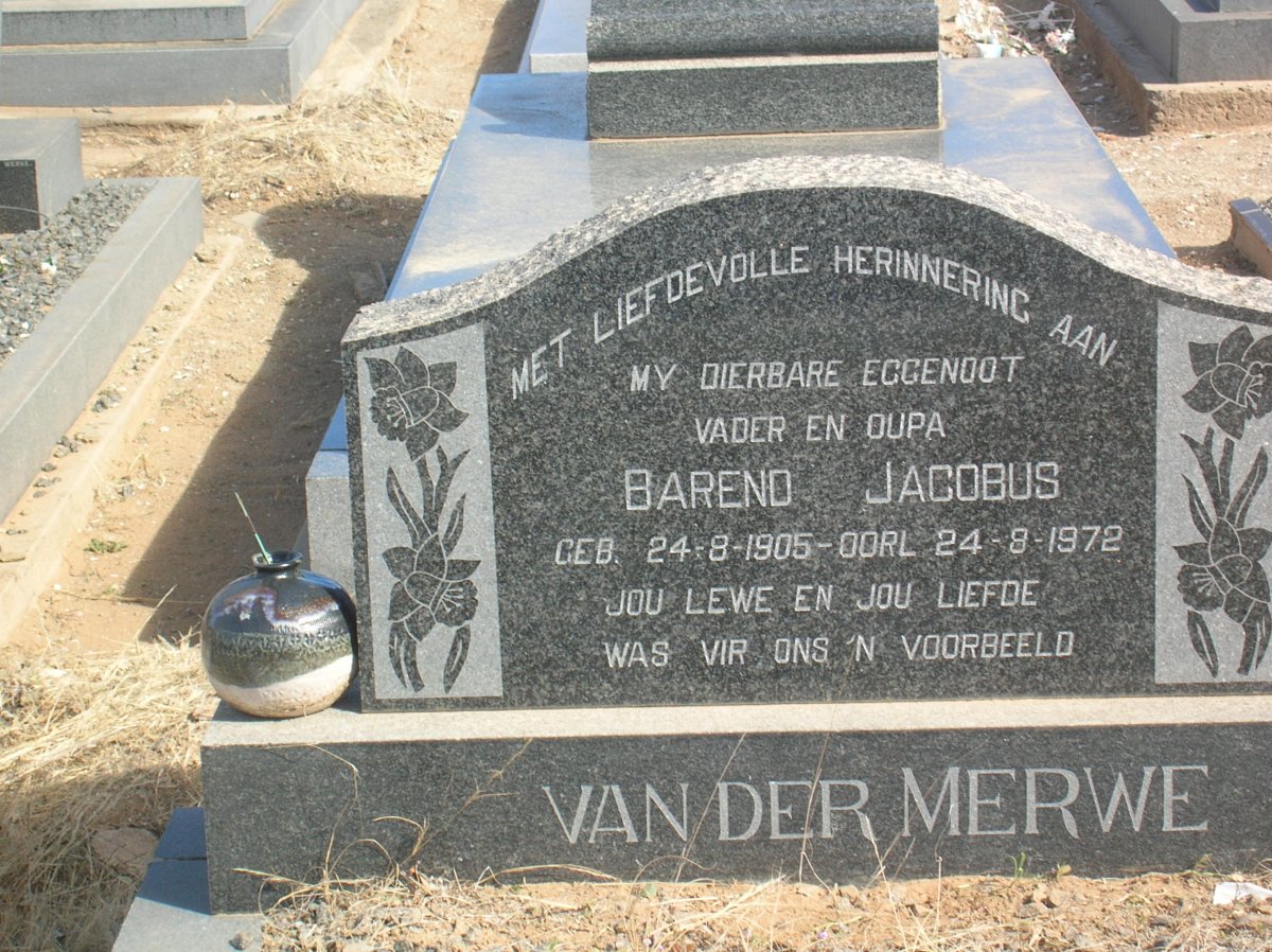 MERWE Barend Jacobus, van der 1905-1972 