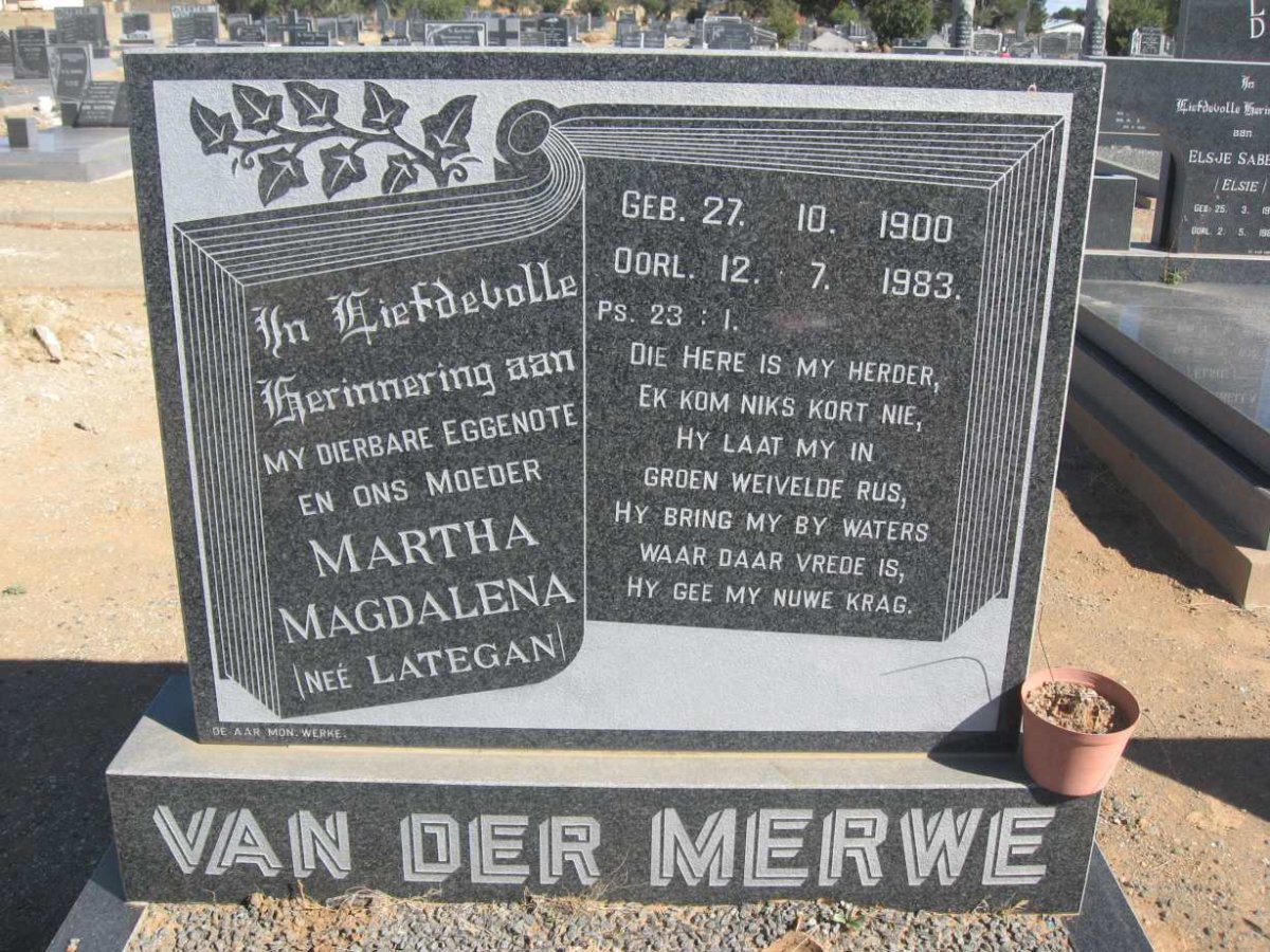 MERWE Martha Magdalena, van der nee LATEGAN 1900-1983