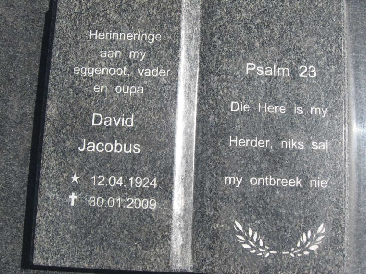 MERWE David Jacobus, van der 1924-2009 &amp; Anna Susanna 1933-
