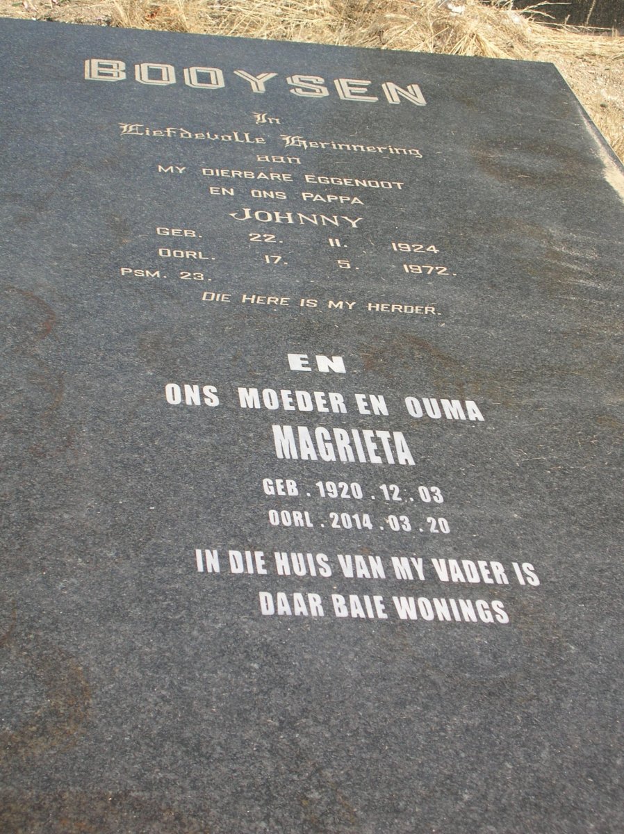 BOOYSEN Johnny 1924-1972 &amp; Magrieta 1920-2014