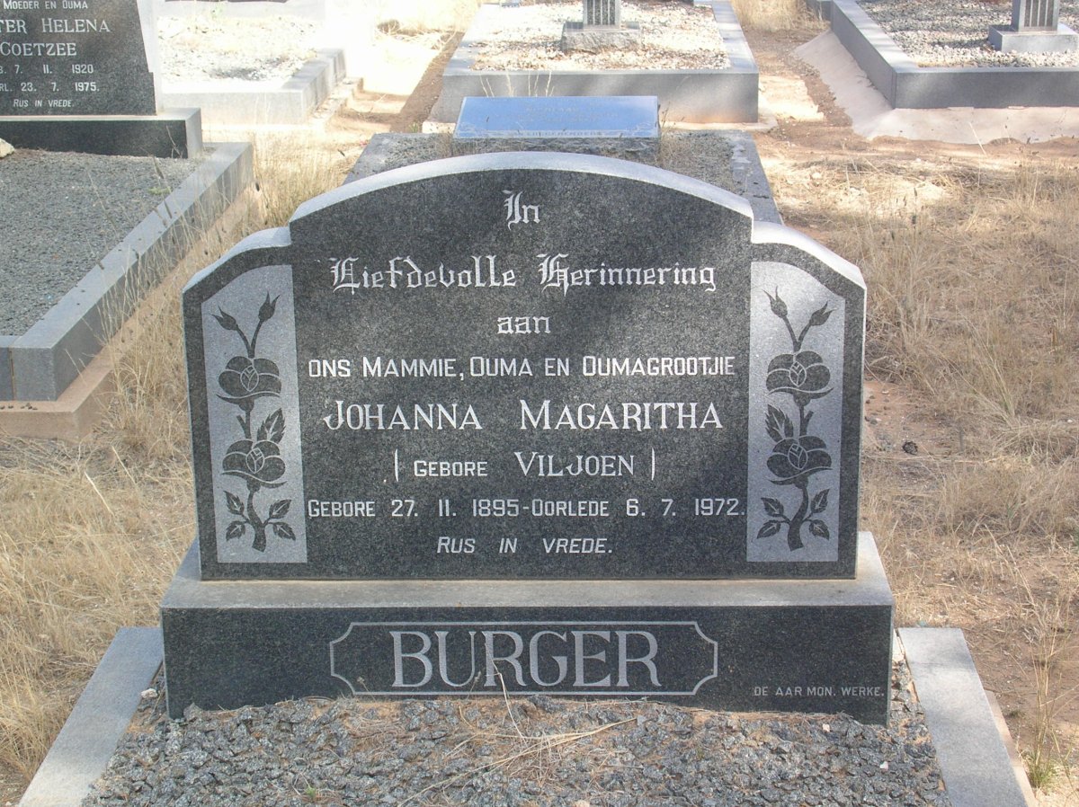 BURGER Johanna Magaritha nee VILJOEN 1895-1972