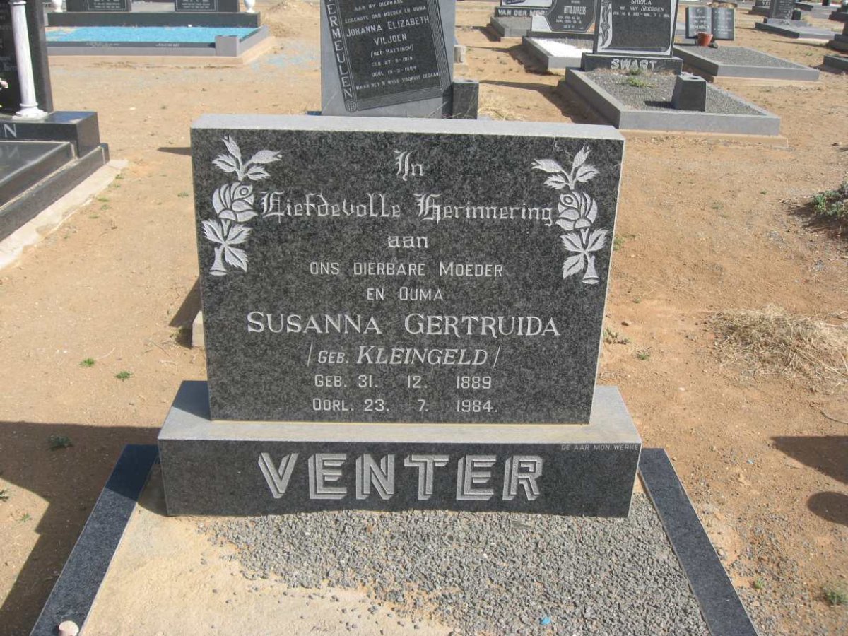 VENTER Susanna Gertruida nee KLEINGELD 1889-1984