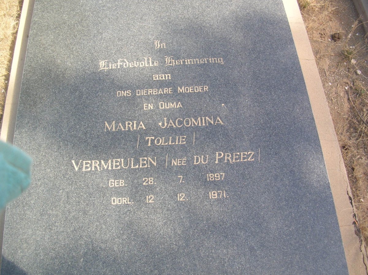 VERMEULEN Maria Jacomina nee DU PREEZ 1897-1971