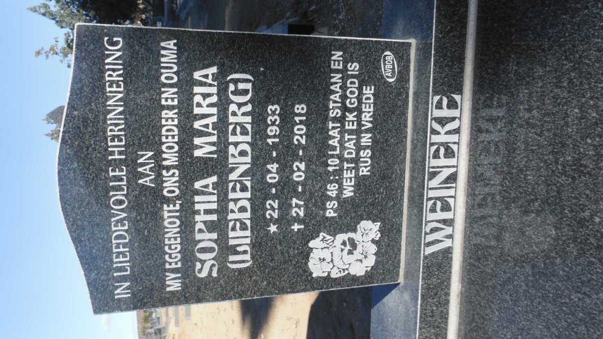 WEINEKE Sophia Maria nee LIEBENBERG 1933-2018