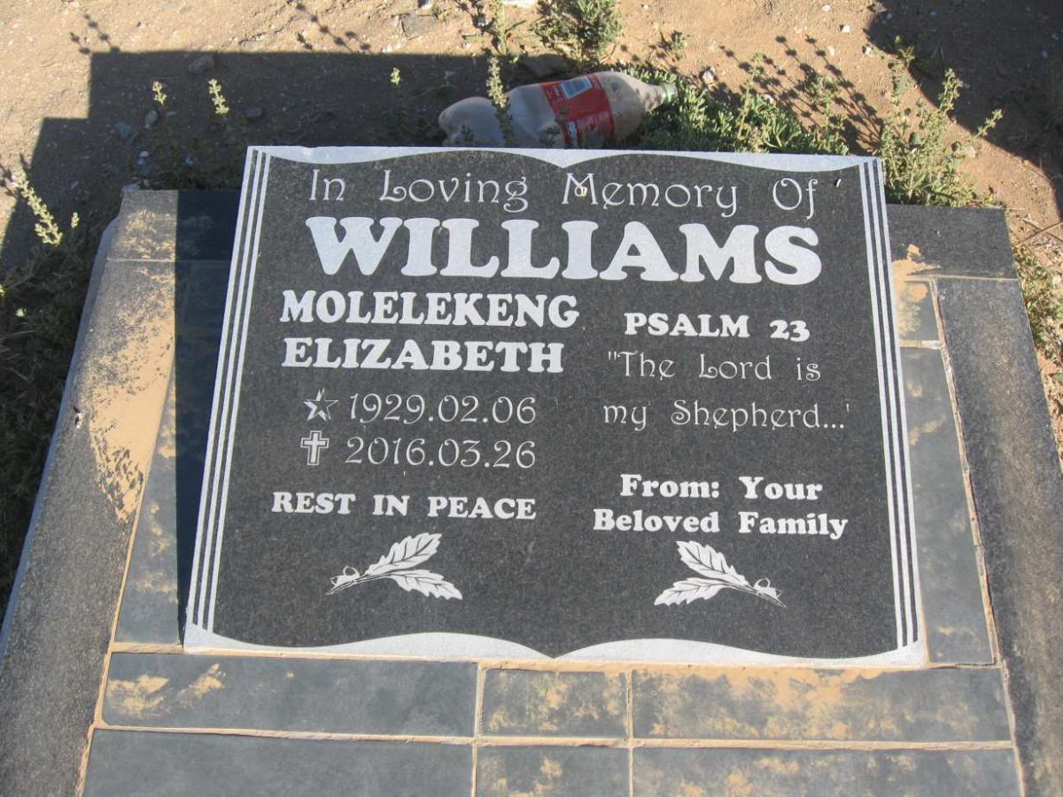 WILLIAMS Molelekeng Elizabeth 1929-2016