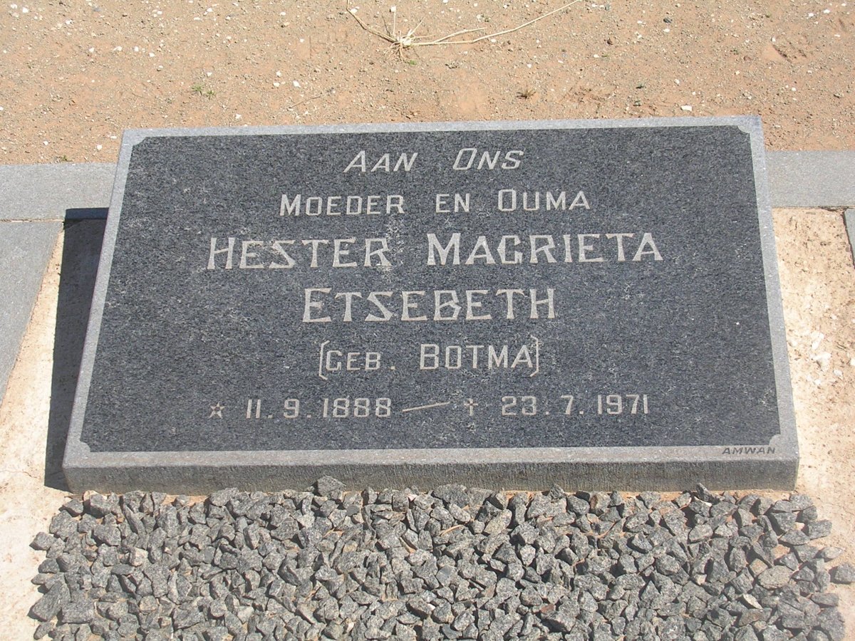 ETSEBETH Hester Magrieta nee BOTMA 1888-1971