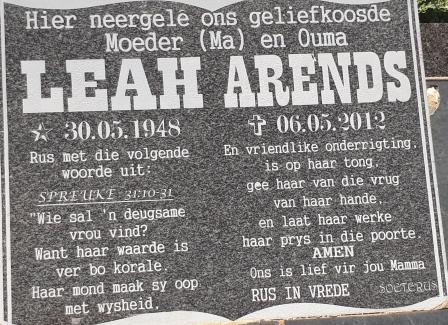 ARENDS Leah 1948-2012