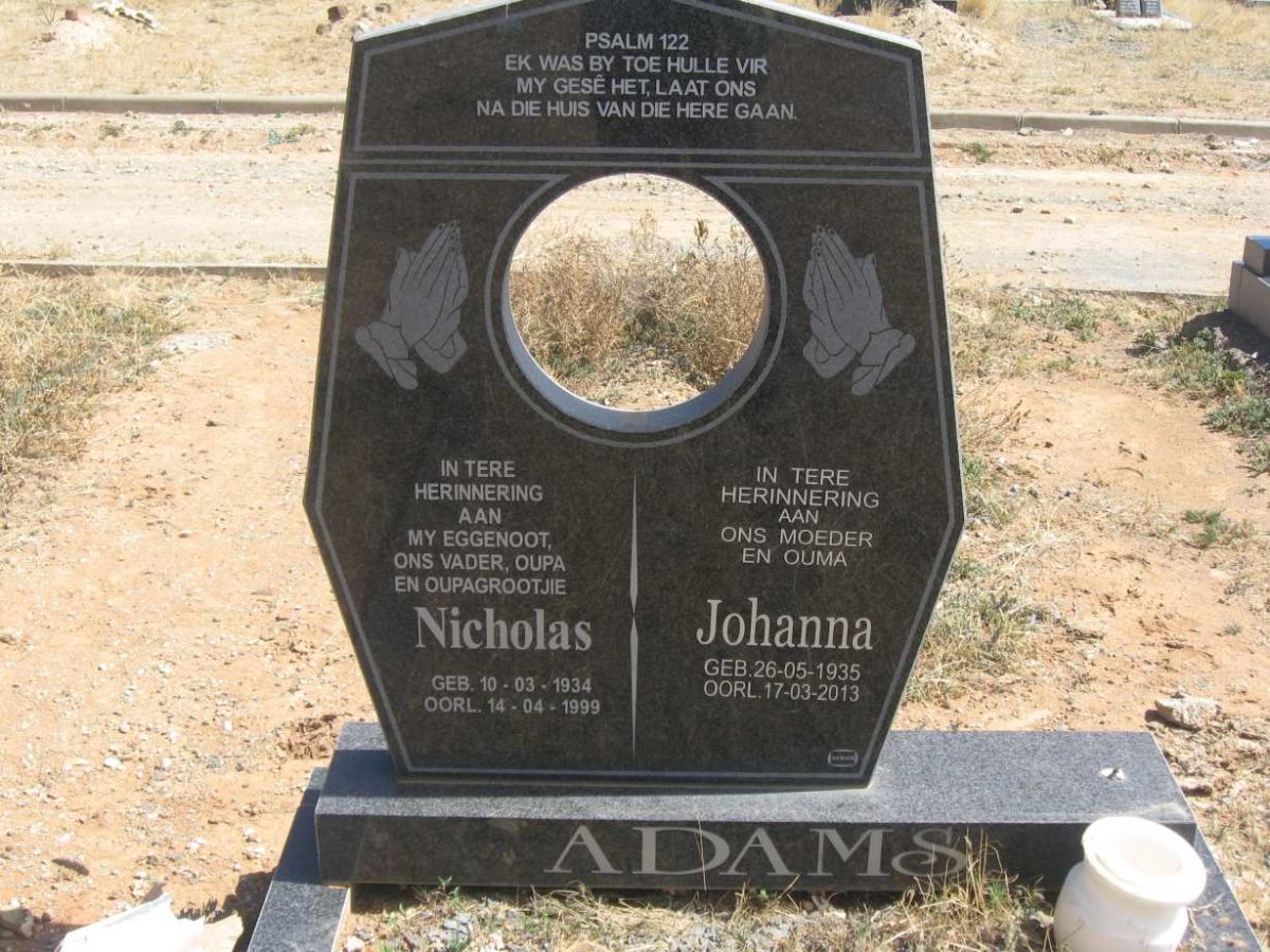 ADAMS Nicholas 1934-1999 &amp; Johanna 1935-2013