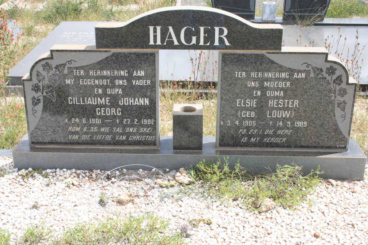 HAGER Gilliaume Johann Georg 1901-1982 &amp; Elsie Hester LOUW 1905-1989