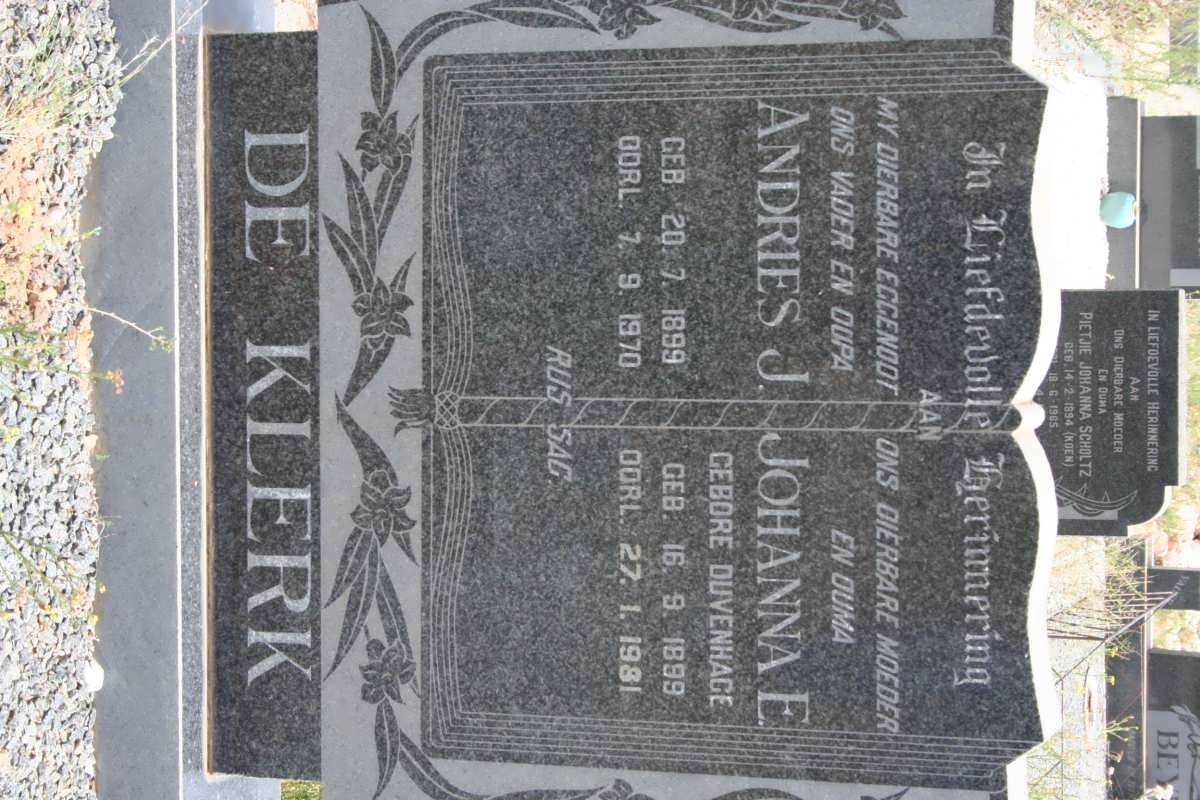 KLERK Andries J., de 1899-1970 &amp; Johanna E. DUVENHAGE 1899-1981