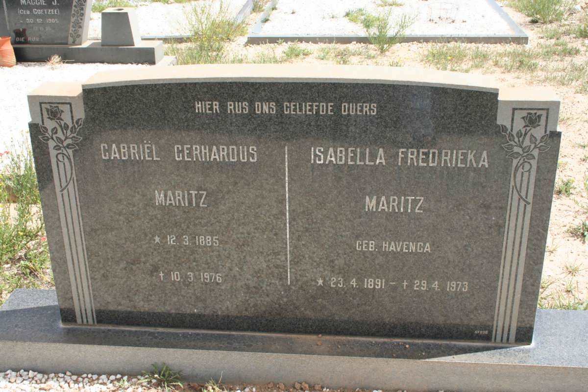 MARITZ Gabriel Gerhardus 1885-1976 &amp; Isabella Fredrieka HAVENGA 1891-1973