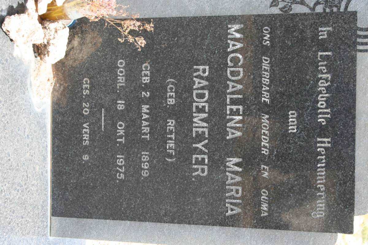 RADEMEYER Magdalena Maria nee RETIEF 1899-1975