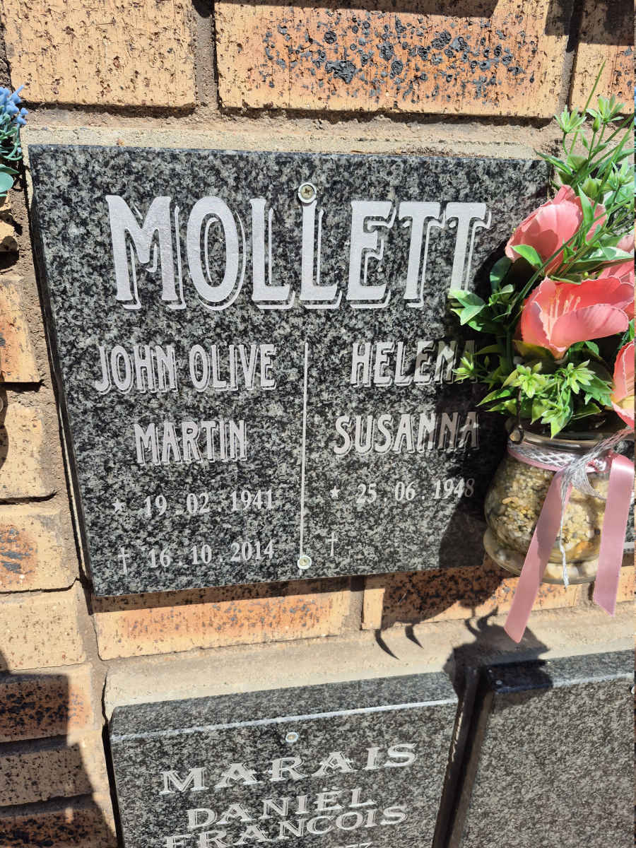 MOLLETT John Olive Martin 1941-2014 & Helena Susanna 1948-