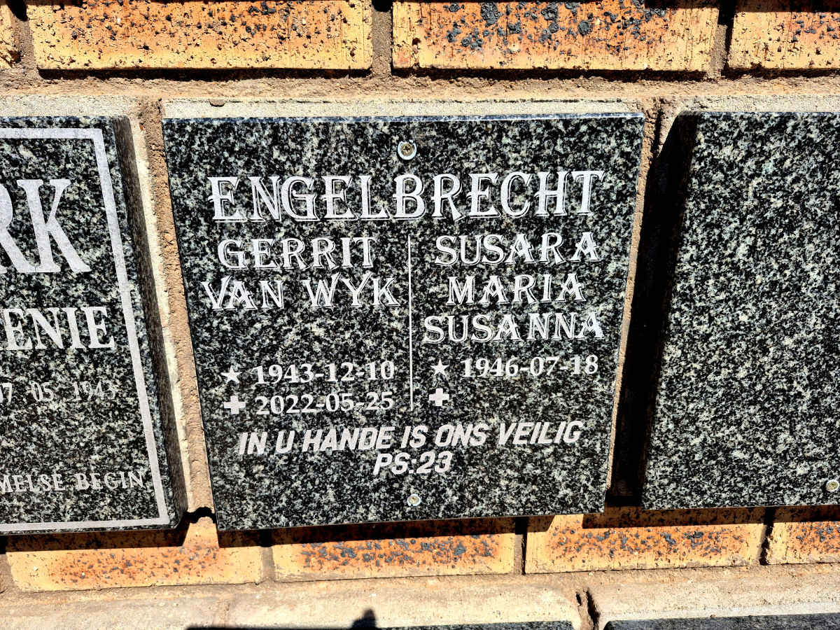 ENGELBRECHT Gerrit Van Wyk 1943-2022 & Susara Maria Susanna 1946-