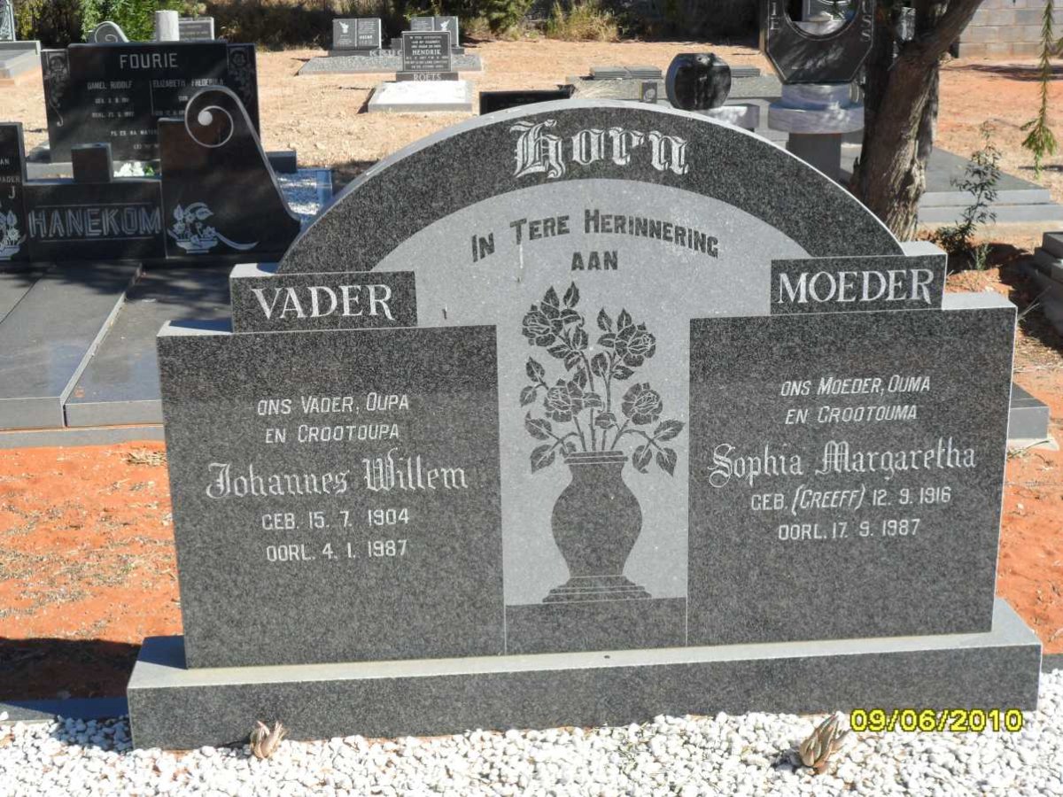 HORN Johannes Willem 1904-1987 &amp; Sophia Margaretha GREEFF 1916-1987