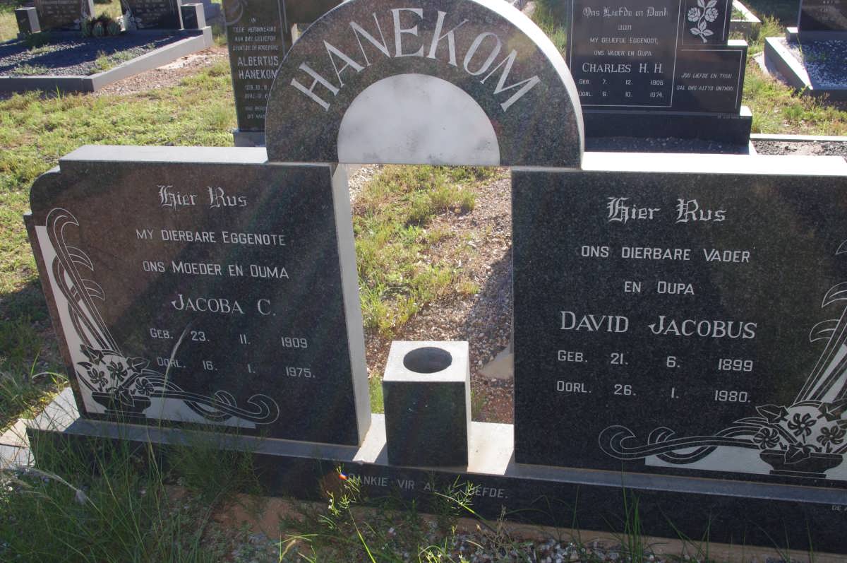 HANEKOM David Jacobus 1899-1980 &amp; Jacoba C. 1909-1975