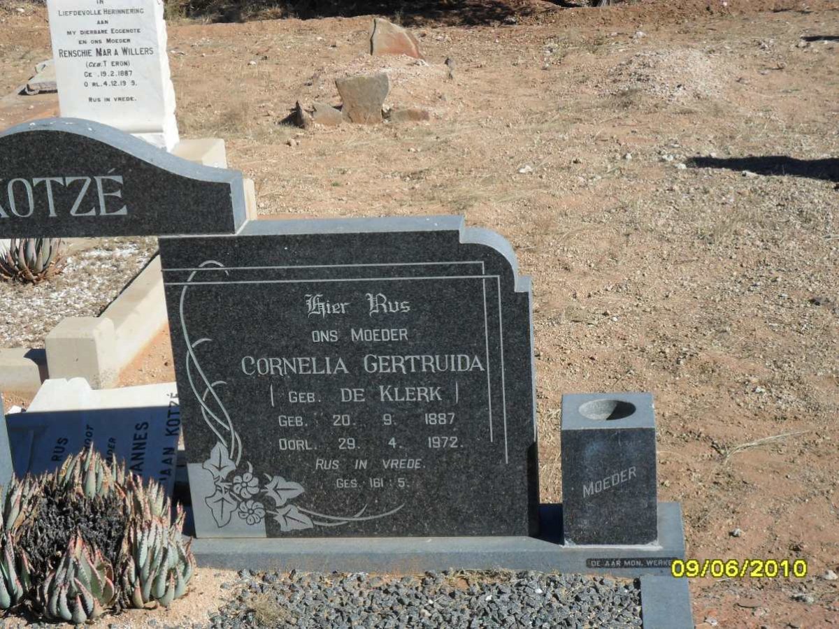 KOTZE Cornelia Gertruida nee DE KLERK 1887-1972