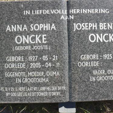 ONCKE Joseph Benjamin 1925- &amp; Anna Sophia JOOSTE 1927-2005