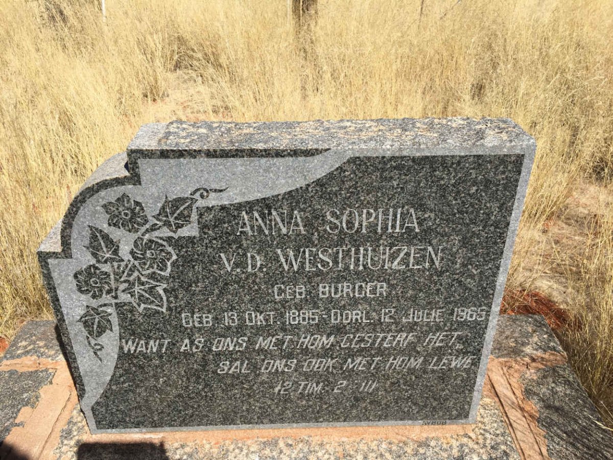 WESTHUIZEN Anna Sophia, v.d. nee BURGER 1885-1965