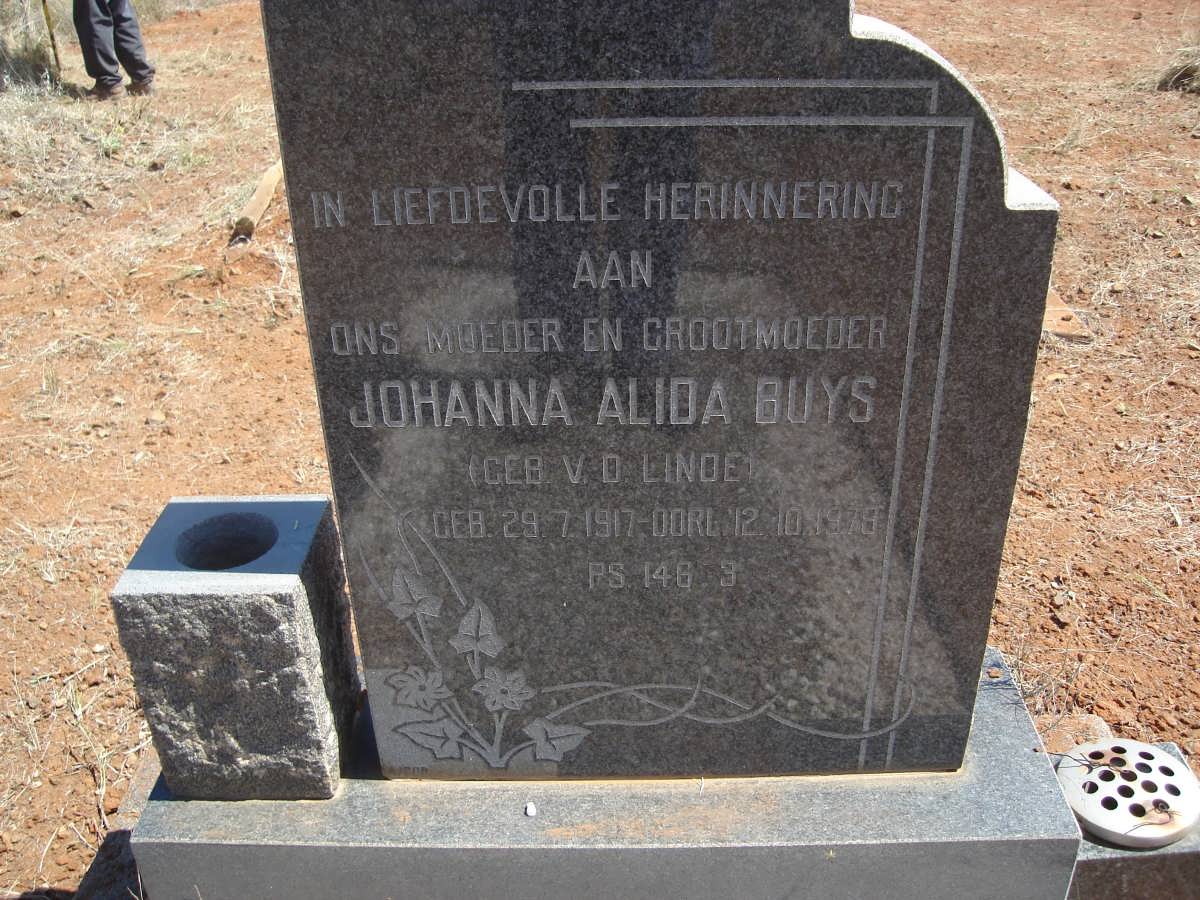 BUYS Johanna Alida nee V.D. LINDE 1917-1978