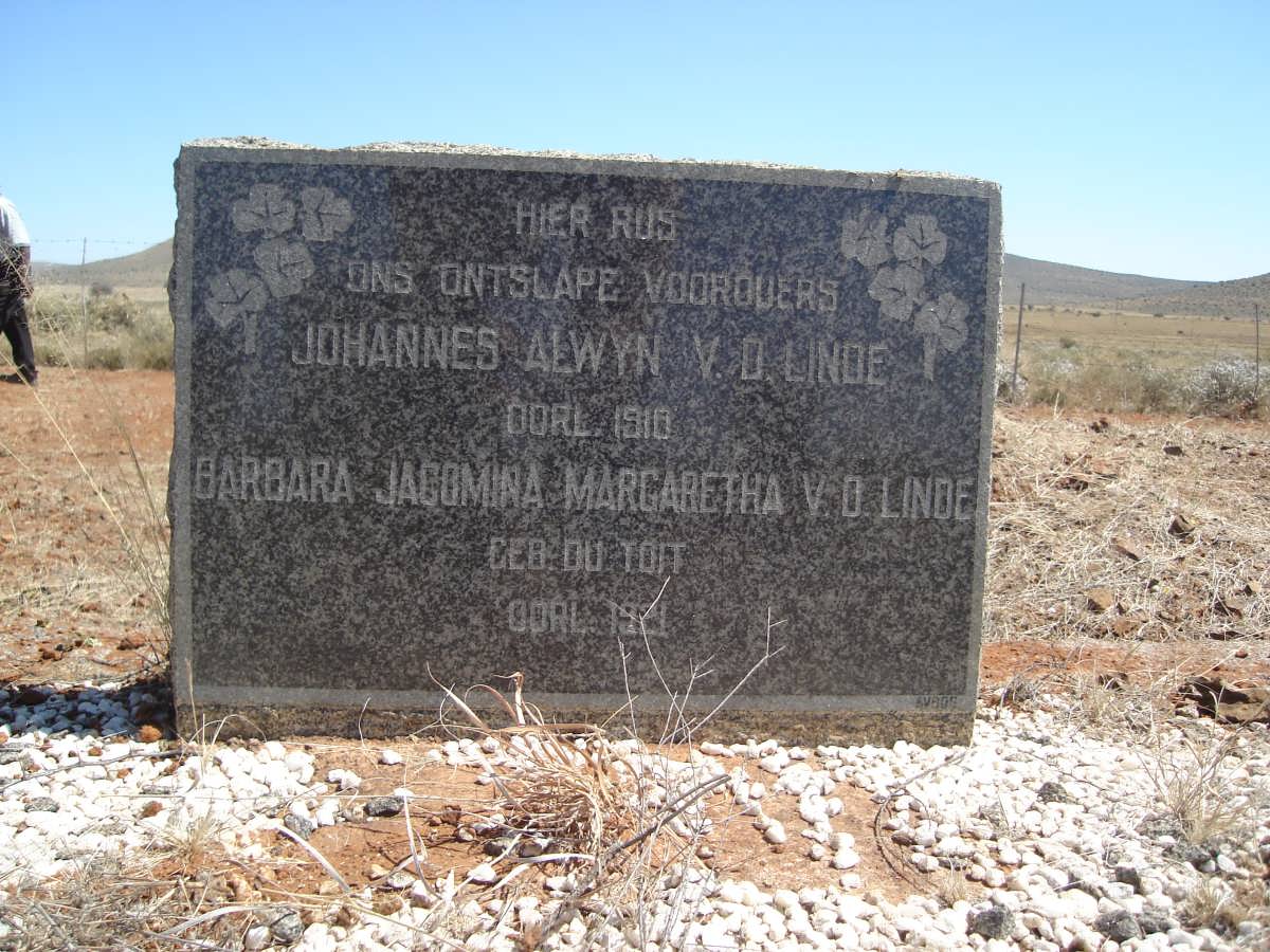 LINDE Johannes Alwyn, v.d. -1910 &amp; Barbara Jacomina Margaretha DU TOIT -1921