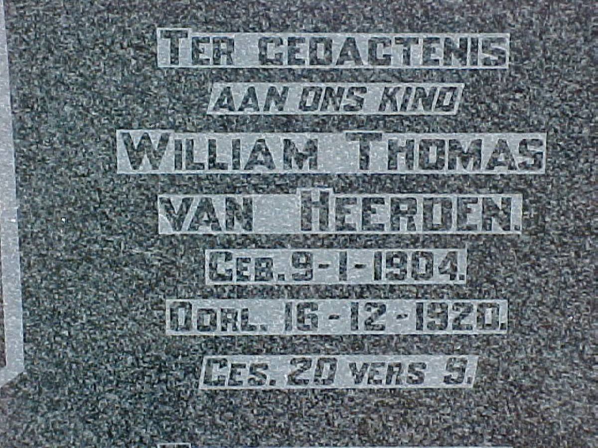 HEERDEN William Thomas, van 1904-1920