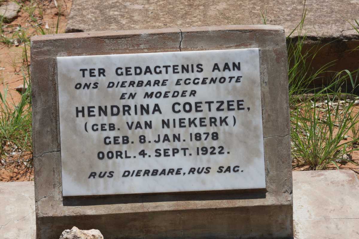 COETZEE Hendrina nee VAN NIEKERK 1878-1922