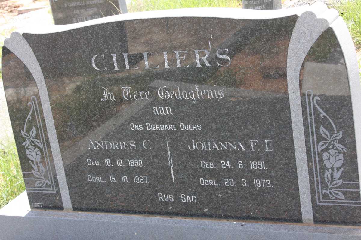 CILLIERS Andries C. 1890-1967 &amp; Johanna F. E. 1891-1973