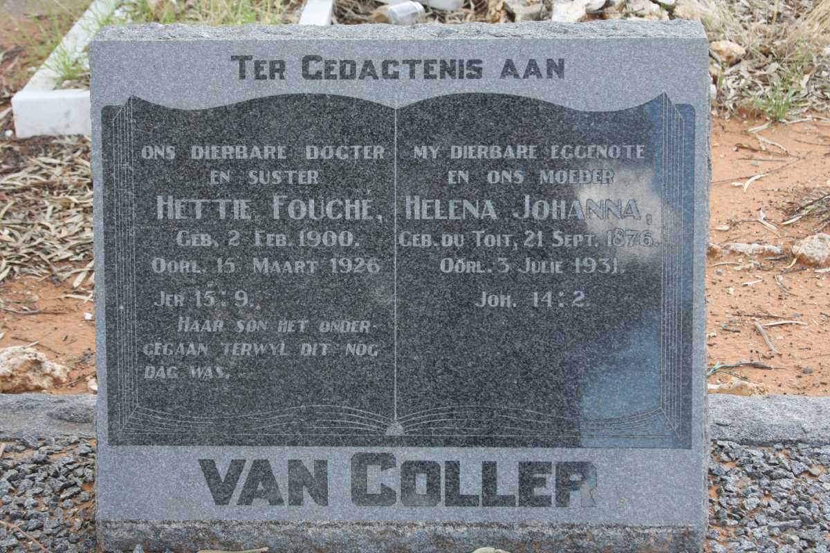 COLLER Helena Johanna, van nee DU TOIT 1876-1931 :: FOUCHE Hettie 1900-1926