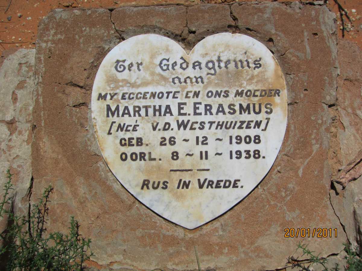 ERASMUS Martha E. nee VAN DER WESTHUIZEN 1908-1938