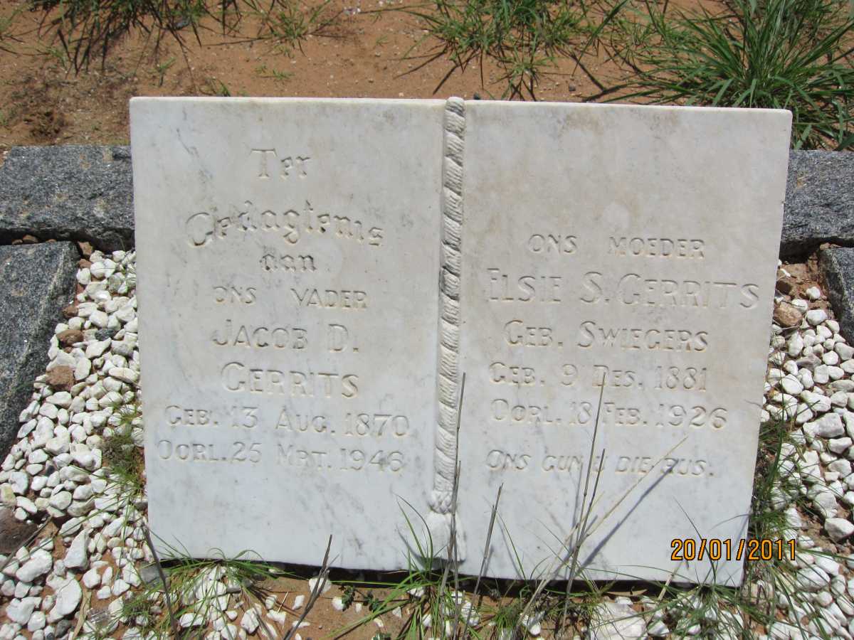 GERRITS Jacob D. 1870-1946 &amp; Elsie S. SWIEGERS 1881-1926