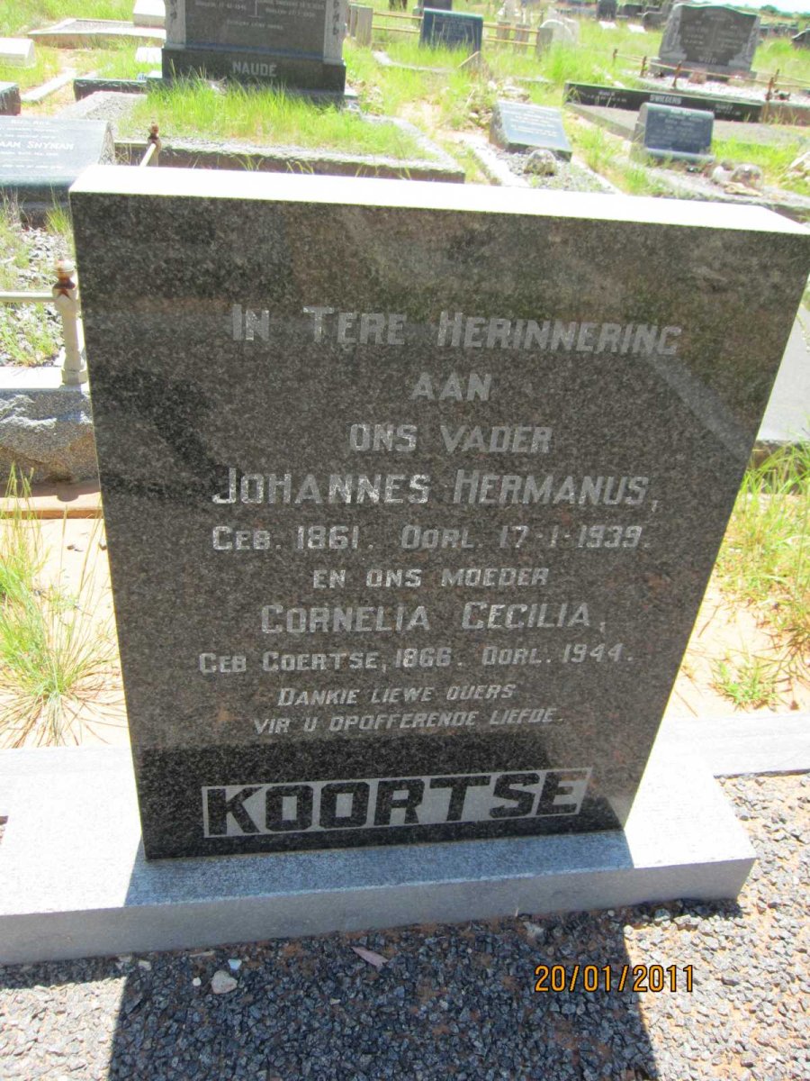 KOORTSE Johannes Hermanus 1861-1939 &amp; Cornelia Cecilia COERTZE 1866-1944