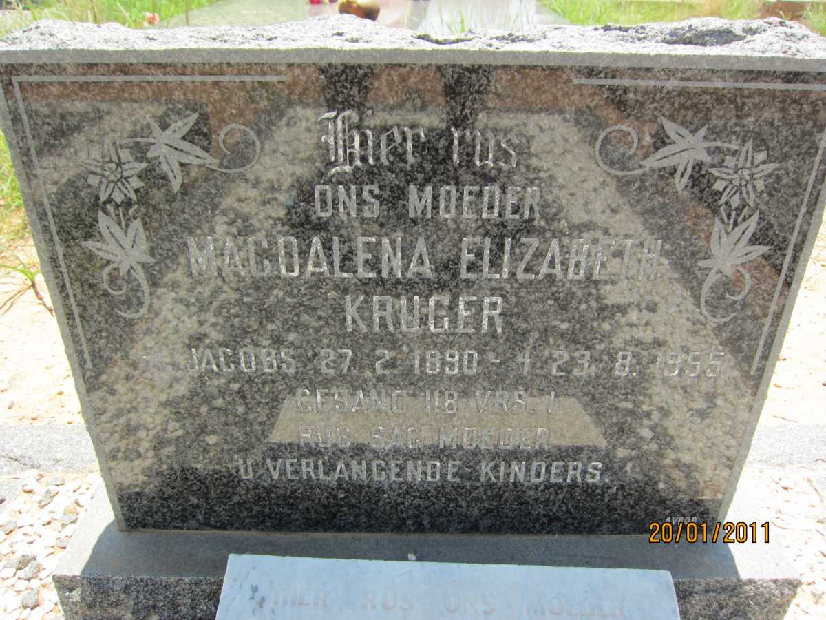 KRUGER Magdalena Elizabeth nee JACOBS 1890-1955