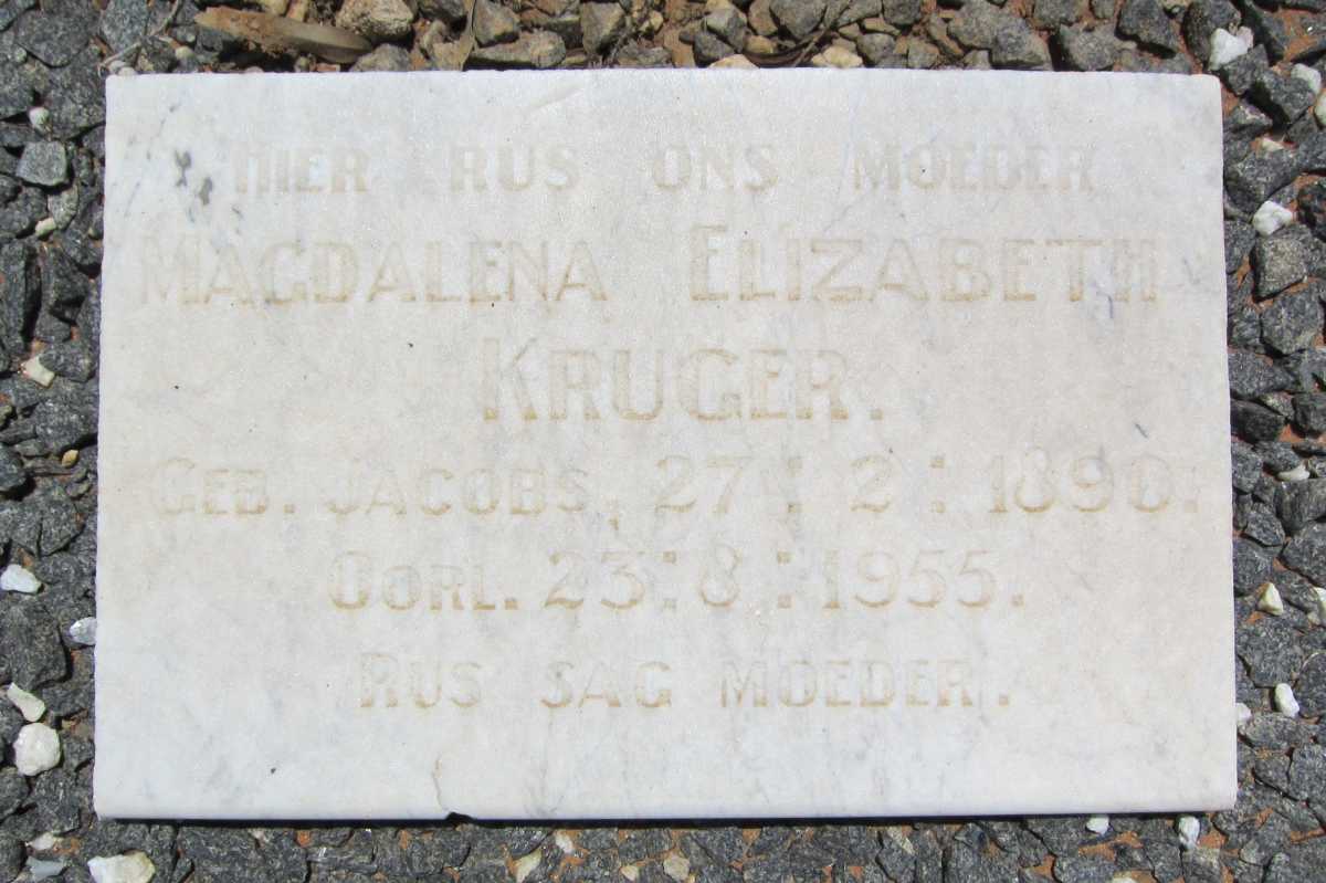 KRUGER Magdalena Elizabeth nee JACOBS 1890-1955