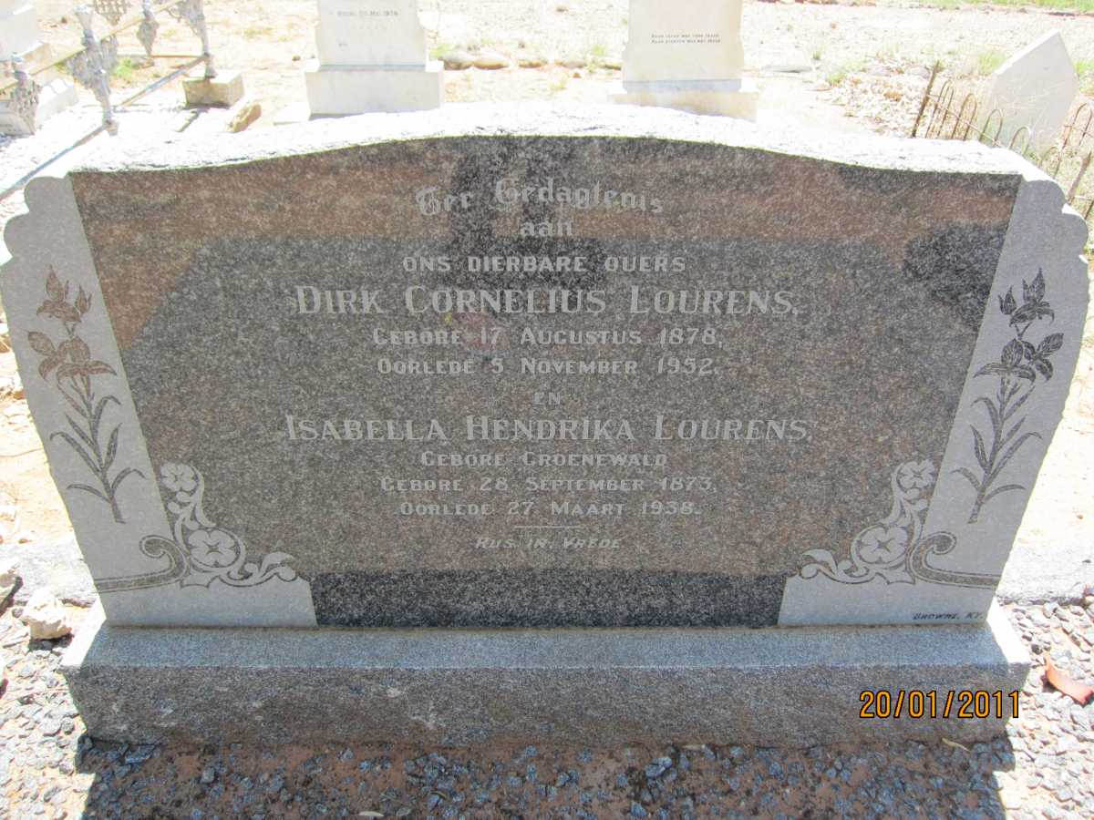 LOURENS Dirk Cornelius 1878-1952 &amp; Isabella Hendrika GROENEWALD 1873-1938