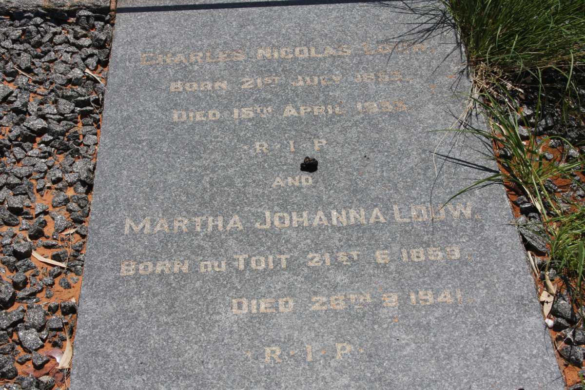 LOUW Charles Nicolas 1853-1933 &amp; Martha Johanna DU TOIT 1853-1941