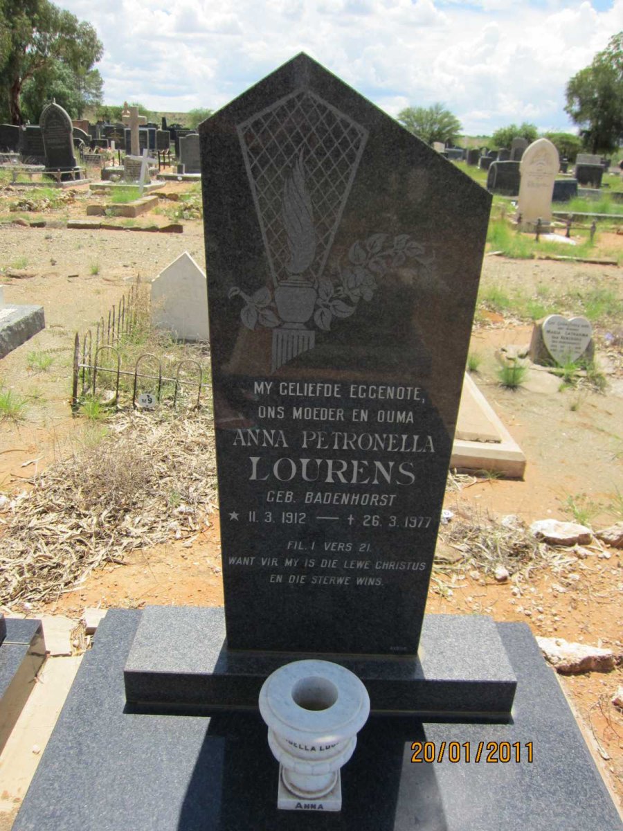 LOURENS Anna Petronella nee BADENHORST 1912-1977