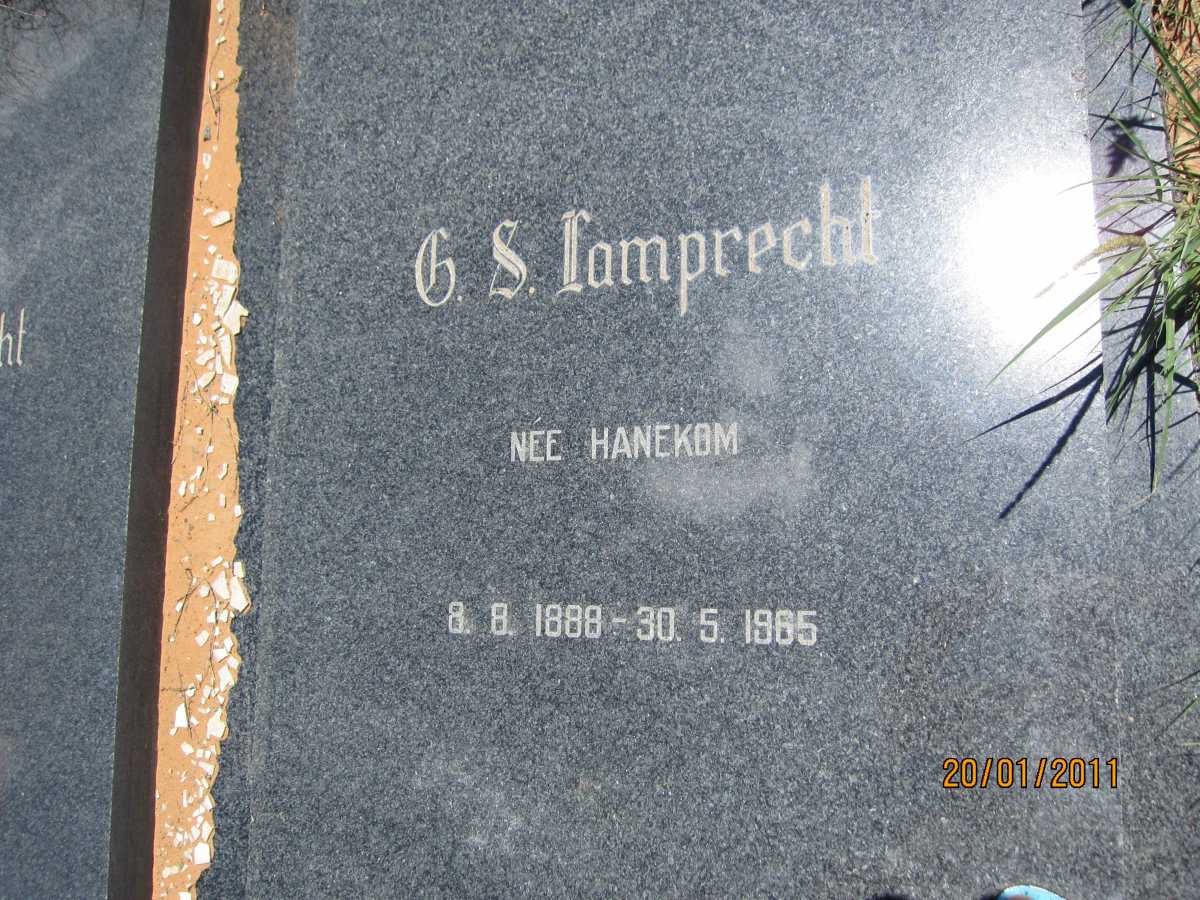 LAMPRECHT C.S. nee HANEKOM 1888-1965