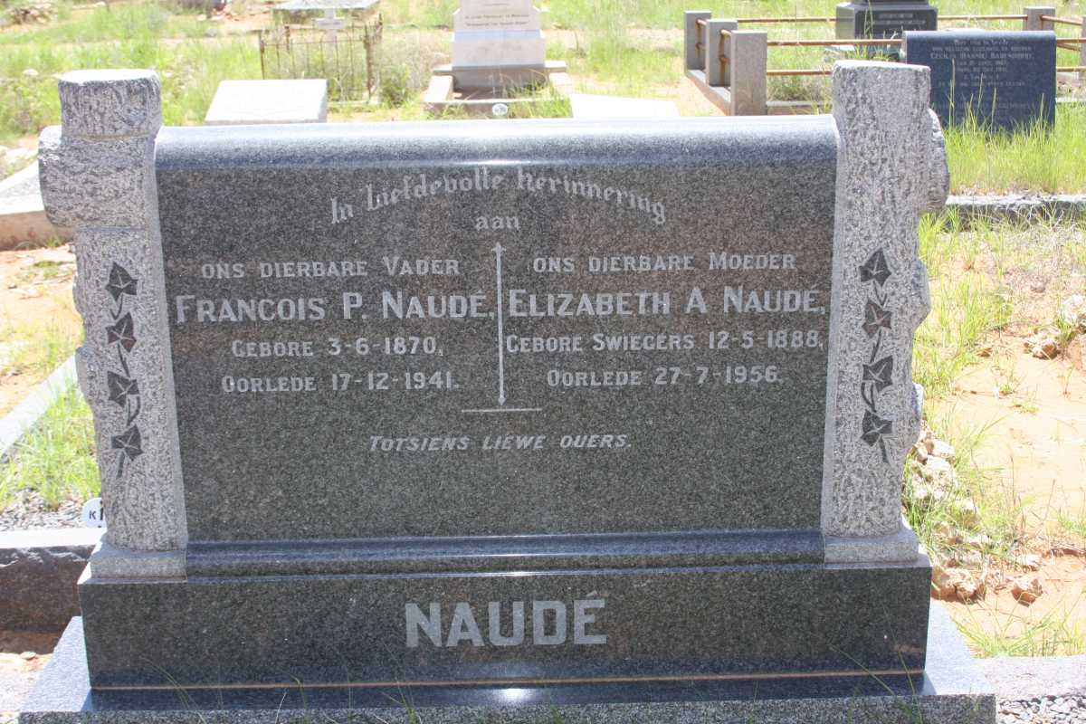 NAUDÈ Francois P. 1870-1941 &amp; Elizabeth A. SWIEGERS 1888-1956