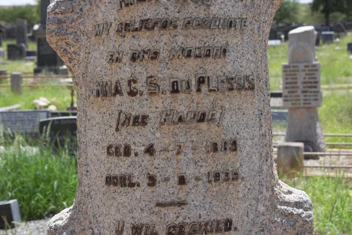 PLESSIS Anna C.S., du nee NAUDE 1889-1935