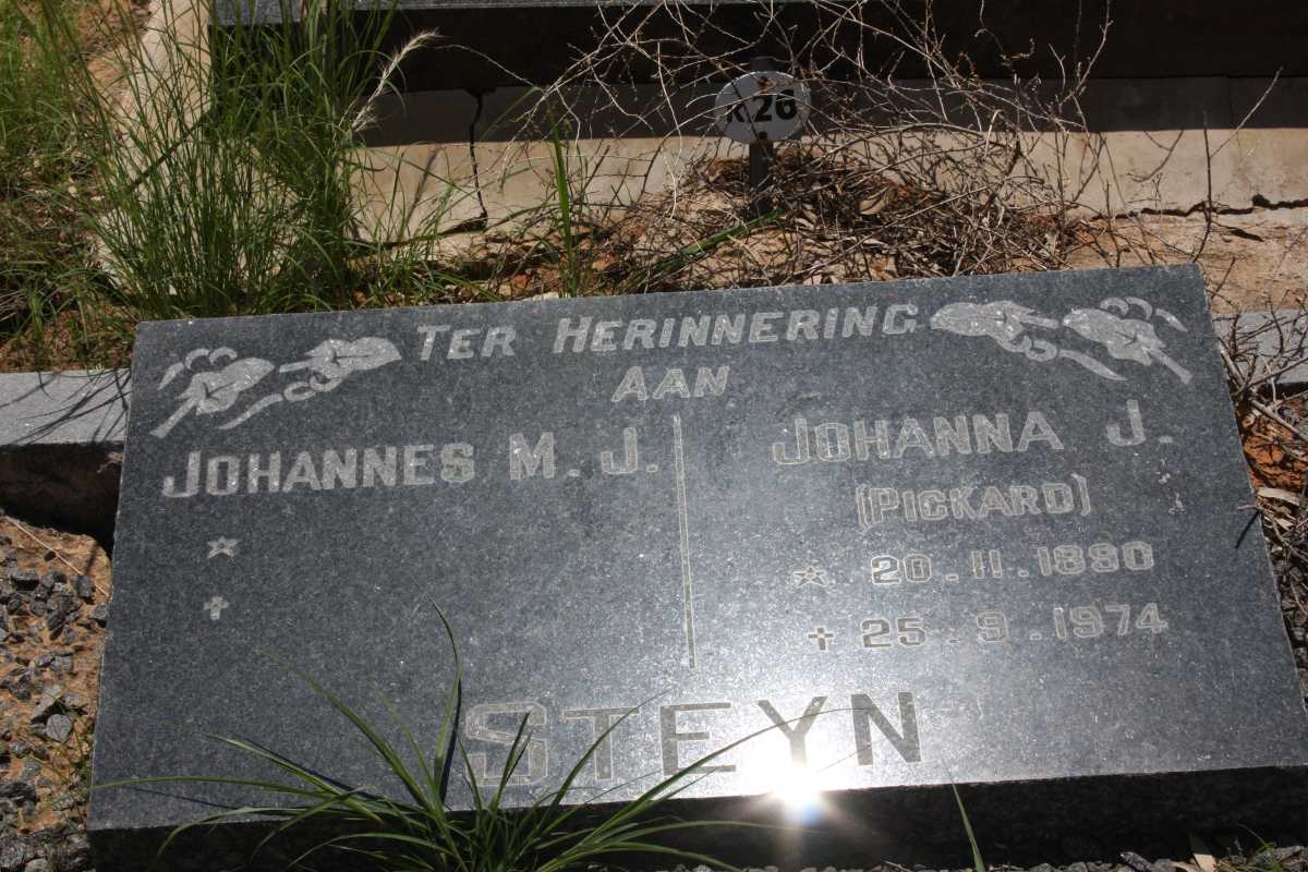STEYN Johannes M.J. &amp; Johanna J. PICKARD 1890-1974