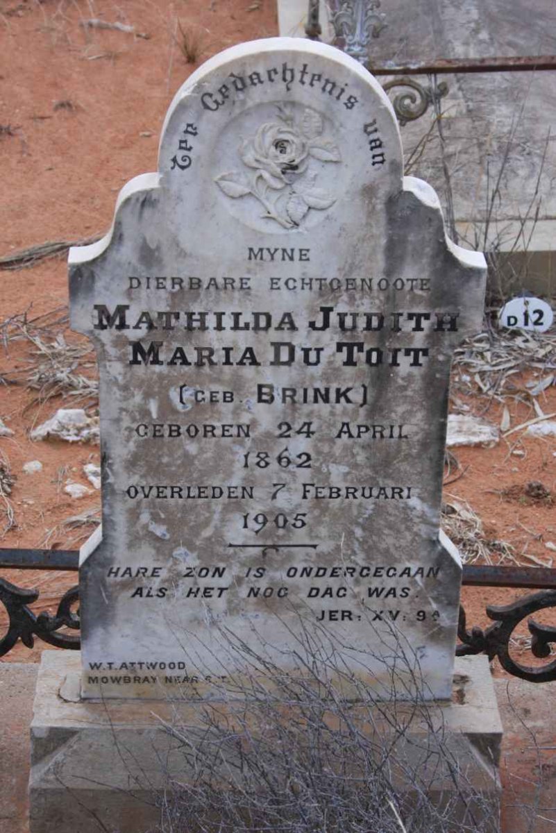 TOIT Mathilda Judith Maria nee BRINK, du 1862-1905