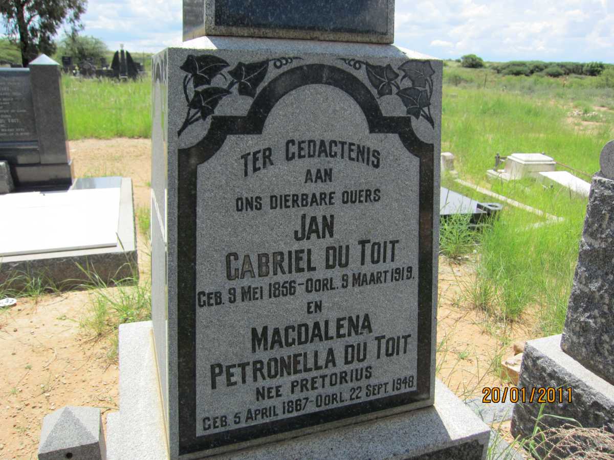 TOIT Jan Gabriel, du 1856-1919 &amp; Magdalena Petronella PRETORIUS 1867-1948