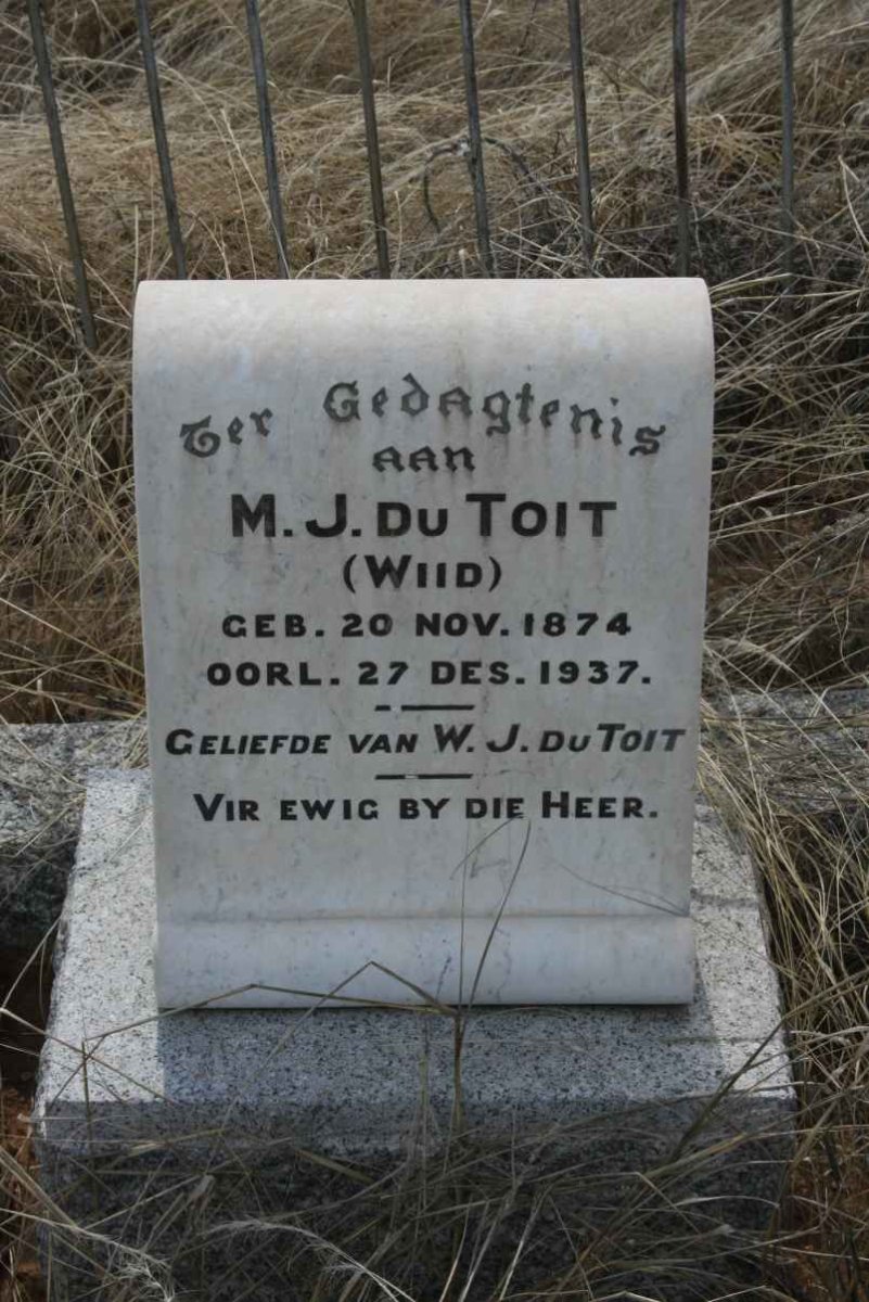 TOIT M.J. nee WIID, du 1874-1937