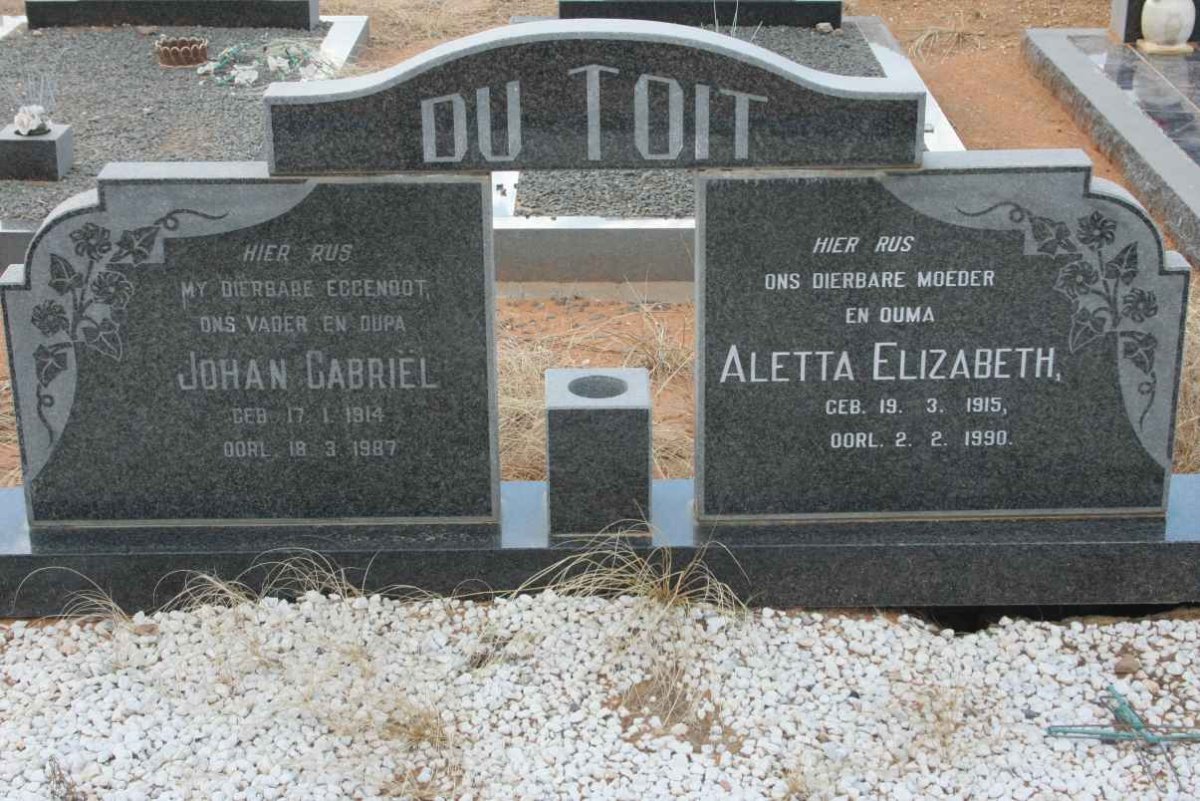 TOIT Johan Gabriël, du 1914-1987 &amp; Aletta Elizabeth 1915-1990
