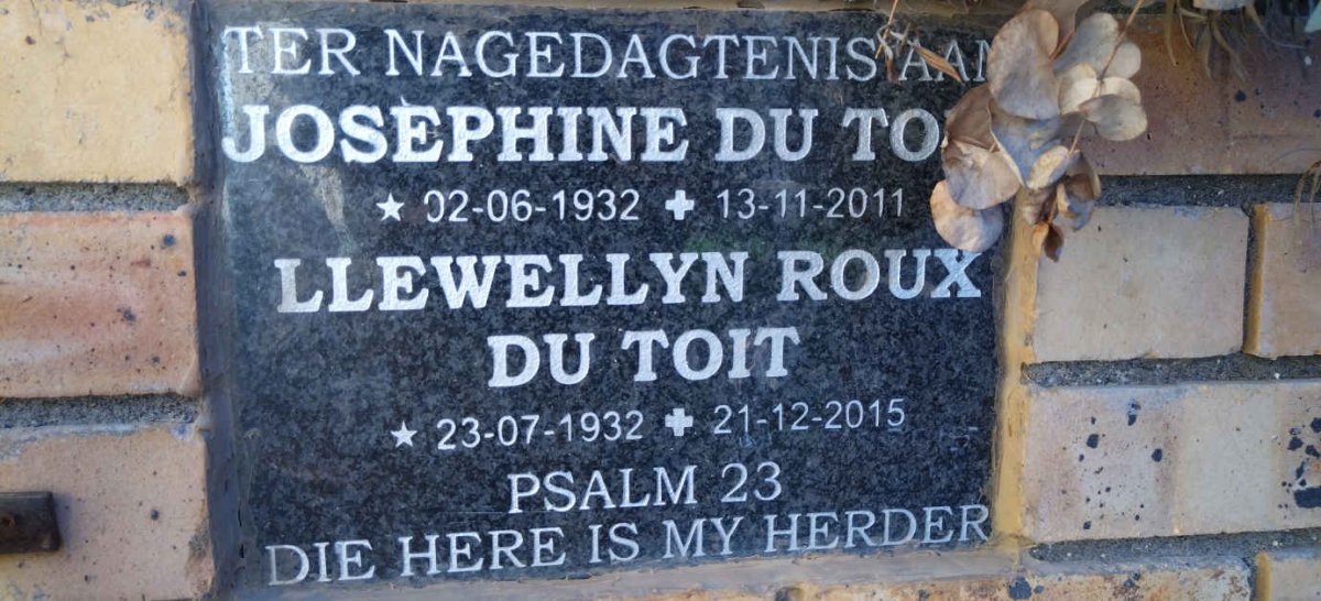 TOIT Llewellyn Roux, du 1932-2015 & Josephine 1932-2011