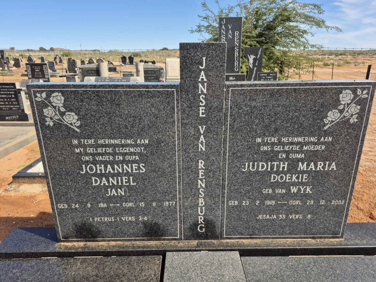 RENSBURG Johannes Daniel, Janse van 1911-1977 & Judith Maria VAN WYK 1919-2002
